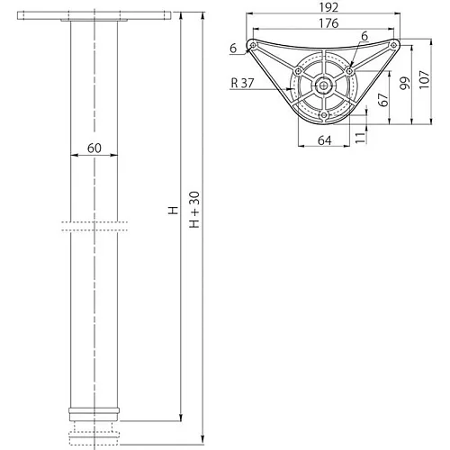 Опора 60х820 "innovo" с верхним креплением, Алюминий, NM-A60820-05