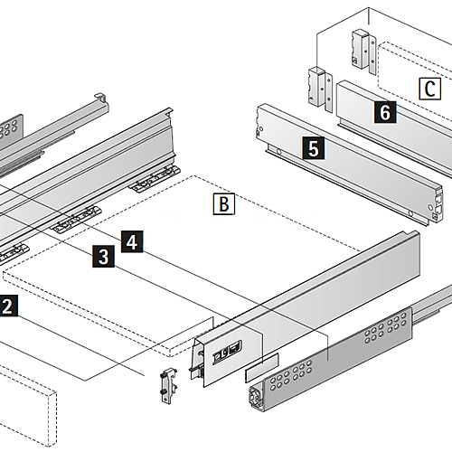 Hettich: 9228890 - Комплект ящика InnoTech Atira с демпфером Silent System, 470х 70 мм полного выдвижения