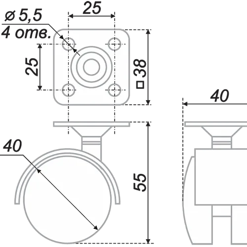Мебельная опора N104BL/BL.3  d=40мм, без тормоза (уп.300шт)