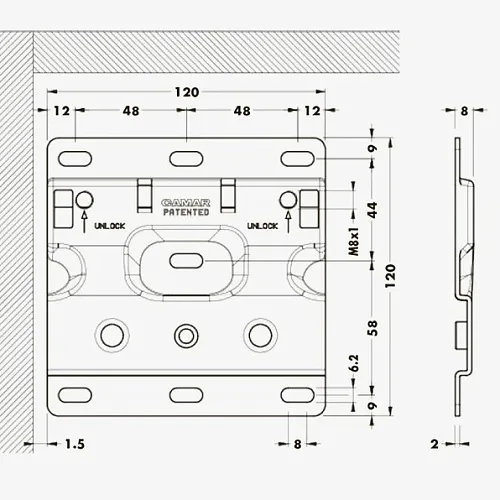 Кронштейн 120х120мм для навесов CAMAR 807, отделка цинк