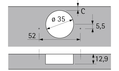 Петля Sensys 8639i, угол корпуса W45, угол 95°, чашка TH52, D35, вкладная навеска (B -25), никелированная