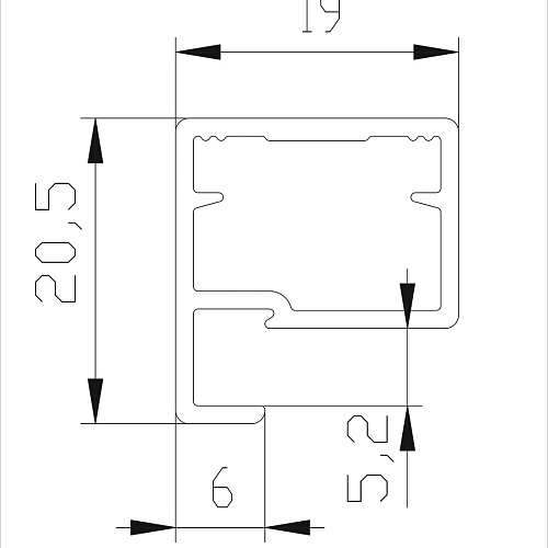 Профиль рамочный узкий 832, 20,5х19 - 6 мм, L=5400, Черный крац. (brush)