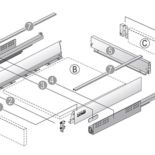 Hettich: 9228890 - Комплект ящика InnoTech Atira с демпфером Silent System, 470х 70 мм полного выдвижения
