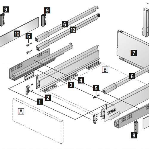 Hettich: 9230060 - Комплект ящика InnoTech Atira с демпфером Silent System, 470х176 мм полного выдвижения