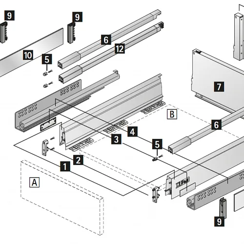 Hettich: 9230060 - Комплект ящика InnoTech Atira с демпфером Silent System, 470х176 мм полного выдвижения