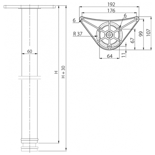 Опора 60х1100 "innovo" с верхним креплением, Хром, NM-A61100-01