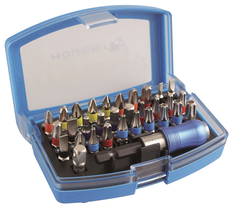Набор бит с битодержателем 1/4", SL, PH, PZ, HEX, Torx, Torx c отверстием, 32 шт.