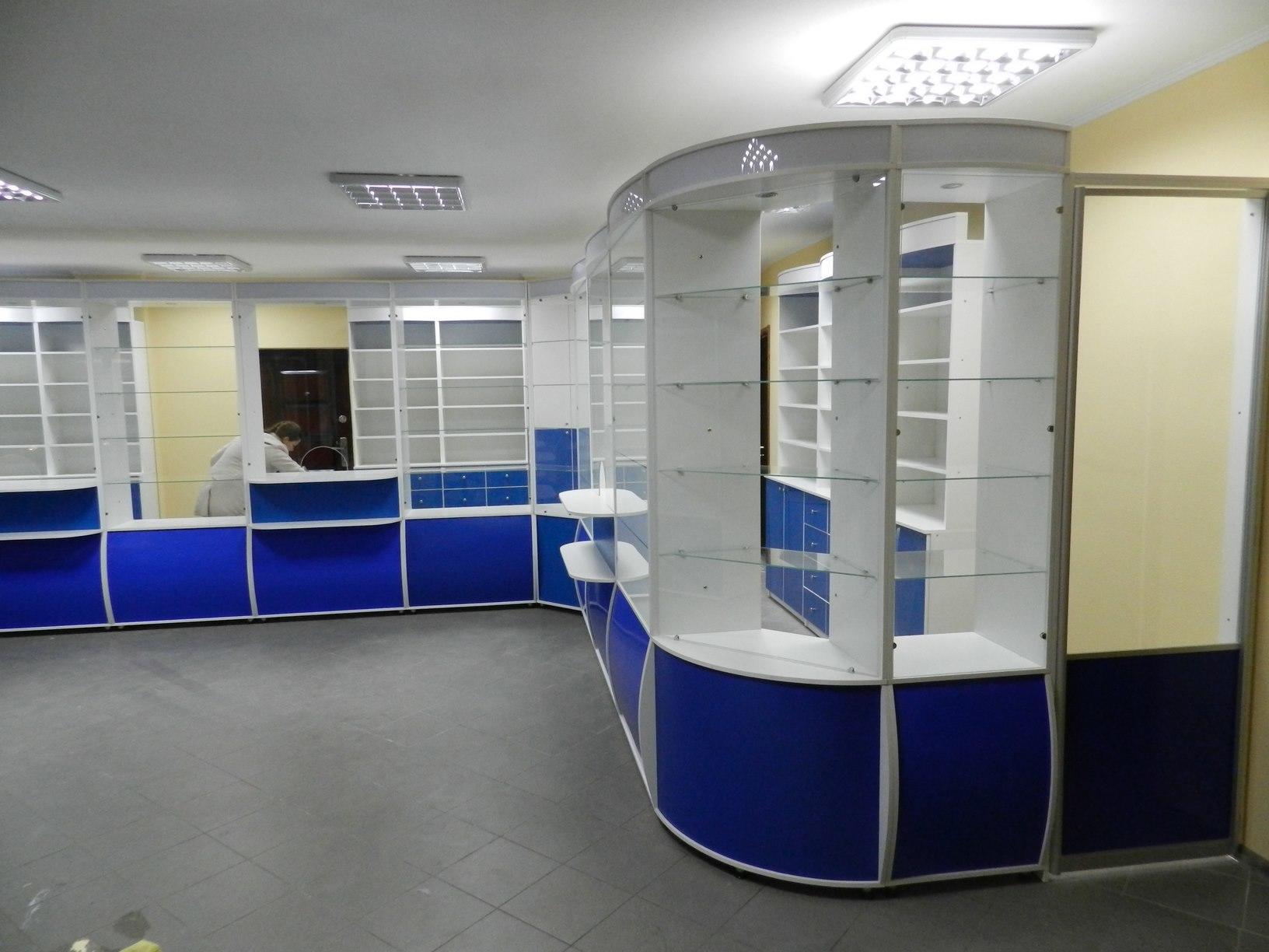 Мебель для аптеки в синий с белым