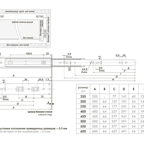 Системы выдвижения DB4501Zn/600 полновыкатные 600 мм (уп.15шт)