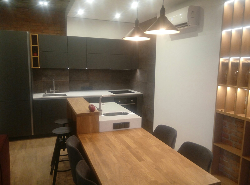Кухня модерн, фасады ДСП Egger U 963 ST9 Диамант серый (Антрацит)