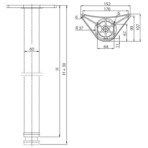 Опора 60х820 "innovo" с верхним креплением, Хром, NM-A60820-01
