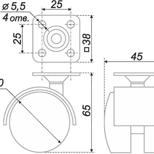 Мебельная опора N102BL/BL.3  d=50мм, без тормоза (уп.240шт)