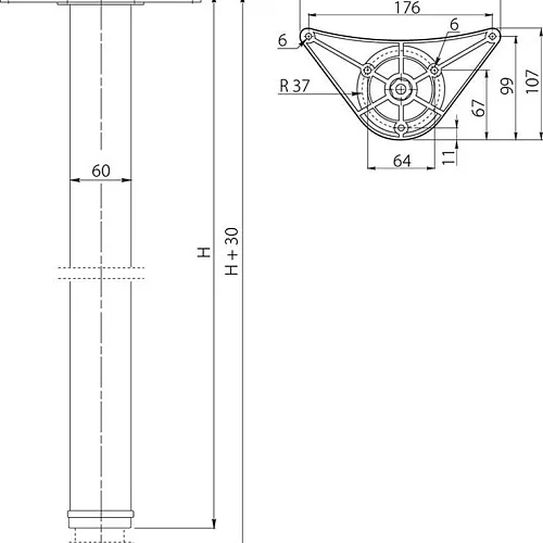 Опора 60х710 "innovo" с верхним креплением, Алюминий, NM-A60710-05