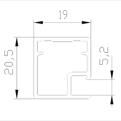 Профиль рамочный узкий 831, 20,5х19 - 19 мм, L=5400, Черный крац. (brush)
