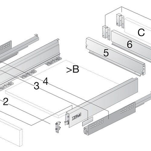 Hettich: 9234545 - Комплект ящика InnoTech Atira с демпфером Silent System, 470х70 мм полного выдвижения